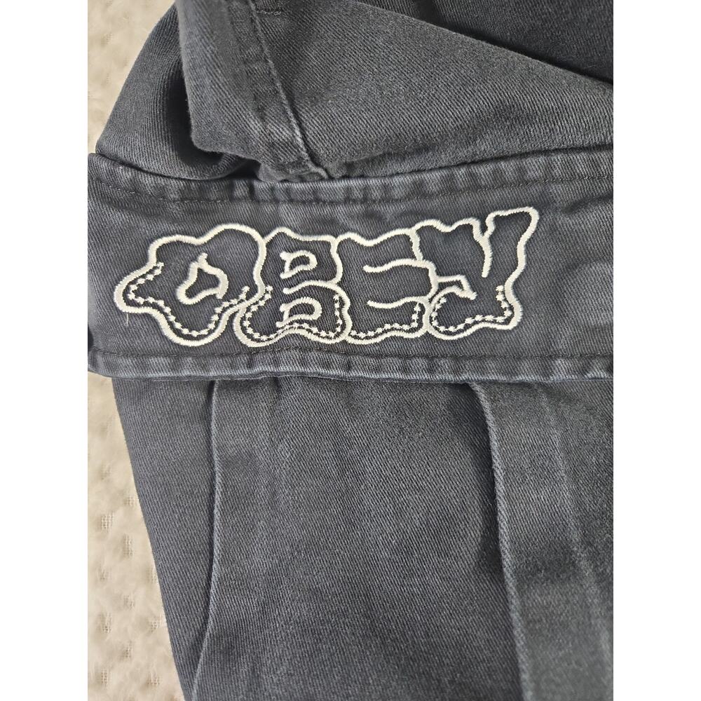 Obey Cargo Pants Womens 26 Black Wide Leg Embroidered Streetwear Skate Y2K #118 - Picture 2 of 8